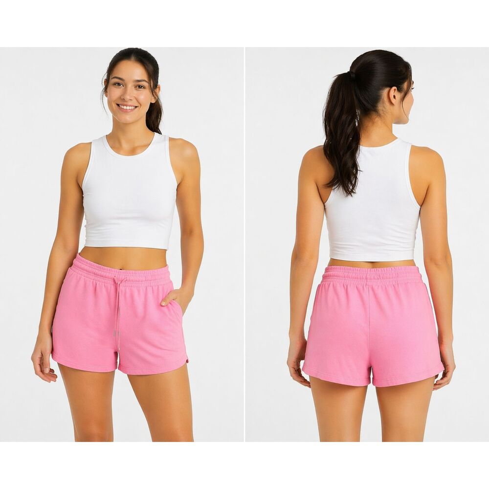 H&M Pink Lounge Sport Shorts Size Large Elastic Waist Drawstring Side Pockets #8